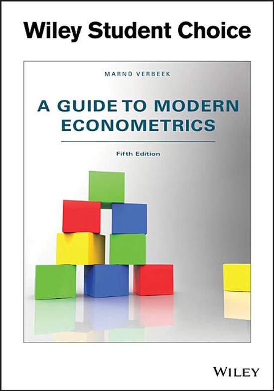 Boekomslag 'A Guide to Modern Econometrics', met gestapelde gekleurde blokken: groen, rood, geel en blauw.
