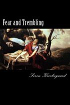 Boekcover van 'Fear and Trembling' met een schilderij van Abraham die Isaac offert. Geschreven door Soren Kierkegaard.