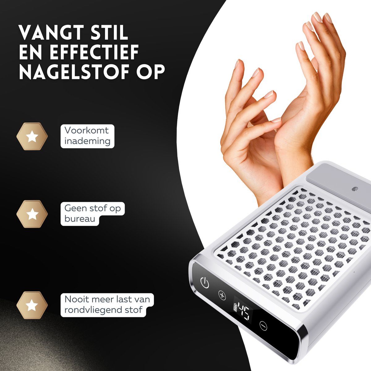 Beeperfect Nail Dust Collector tijdens een manicure