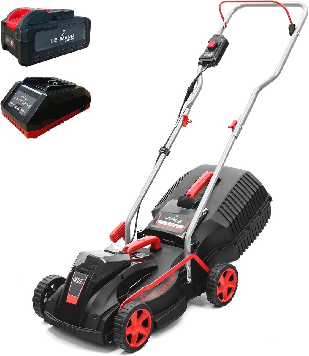 Accu Grasmaaier 40V voor Tuinen tot 250 m² - 32 cm Maaibreedte, 30L Grasopvangmand, Instelbare Snijhoogte 20-60 mm, Borstelloze Motor incl. 4.0 Ah Accu + Oplader