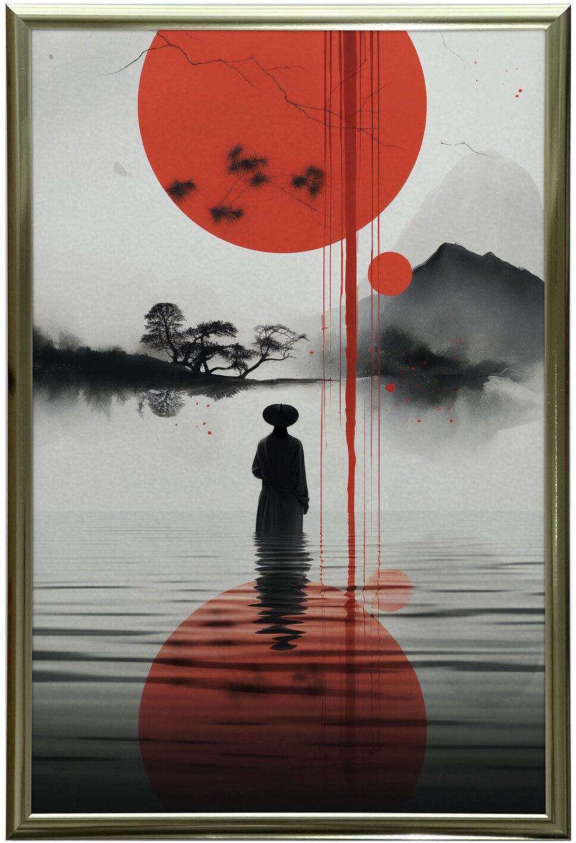 Muurposter In Aluminium Frame Rode Zon 50X70 Cm