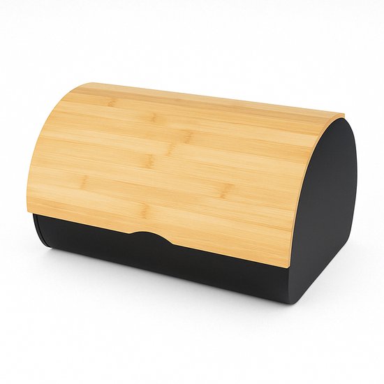 Kesper broodtrommel met bamboe snijplank deksel - 18 x 34 x 14 cm - wit - Kunststof/hout