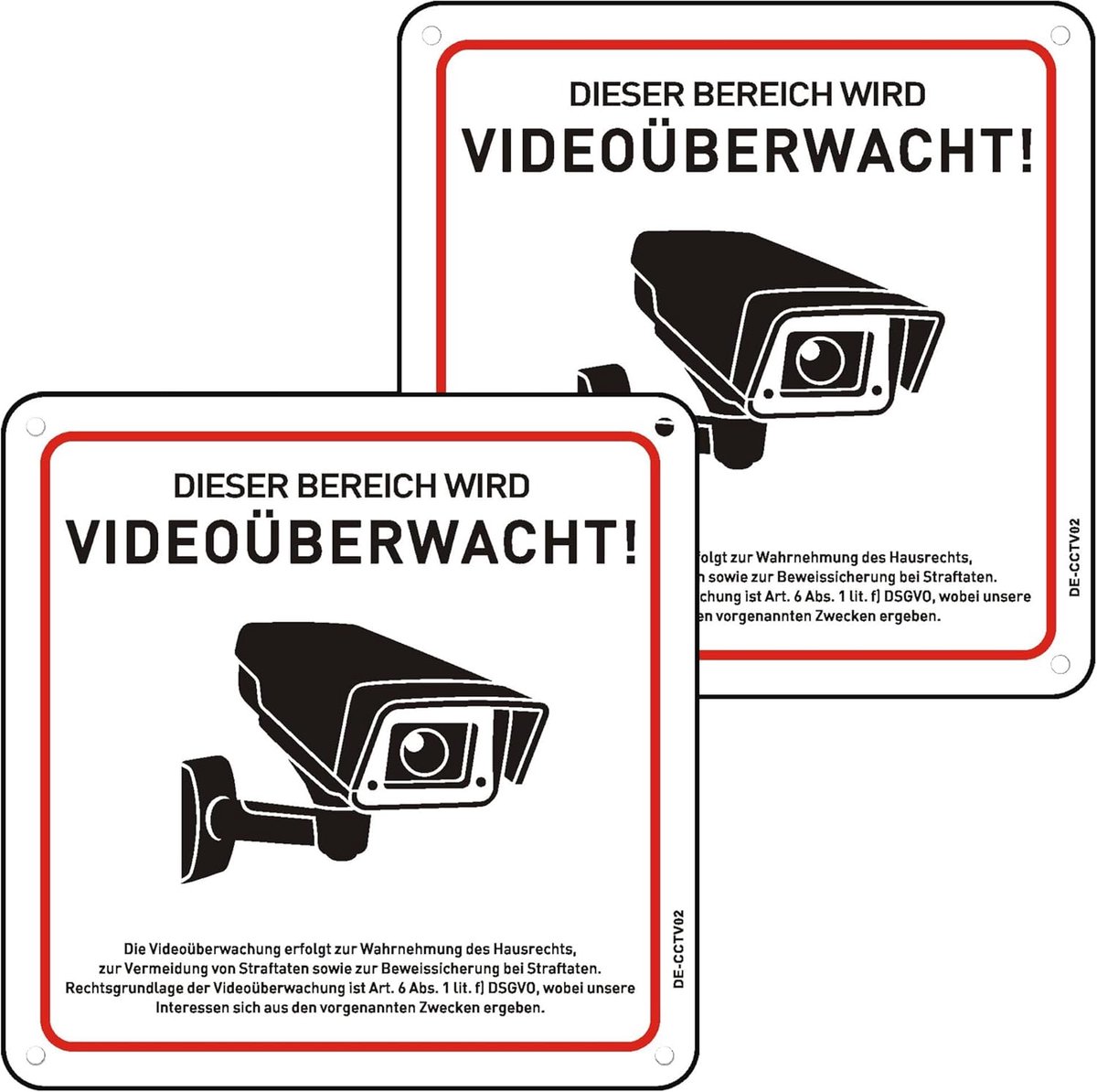 Videobewakingsbord met DSGVO-notificatie - Reflecterend Aluminium - 15 x 15 cm - 2 Stuks