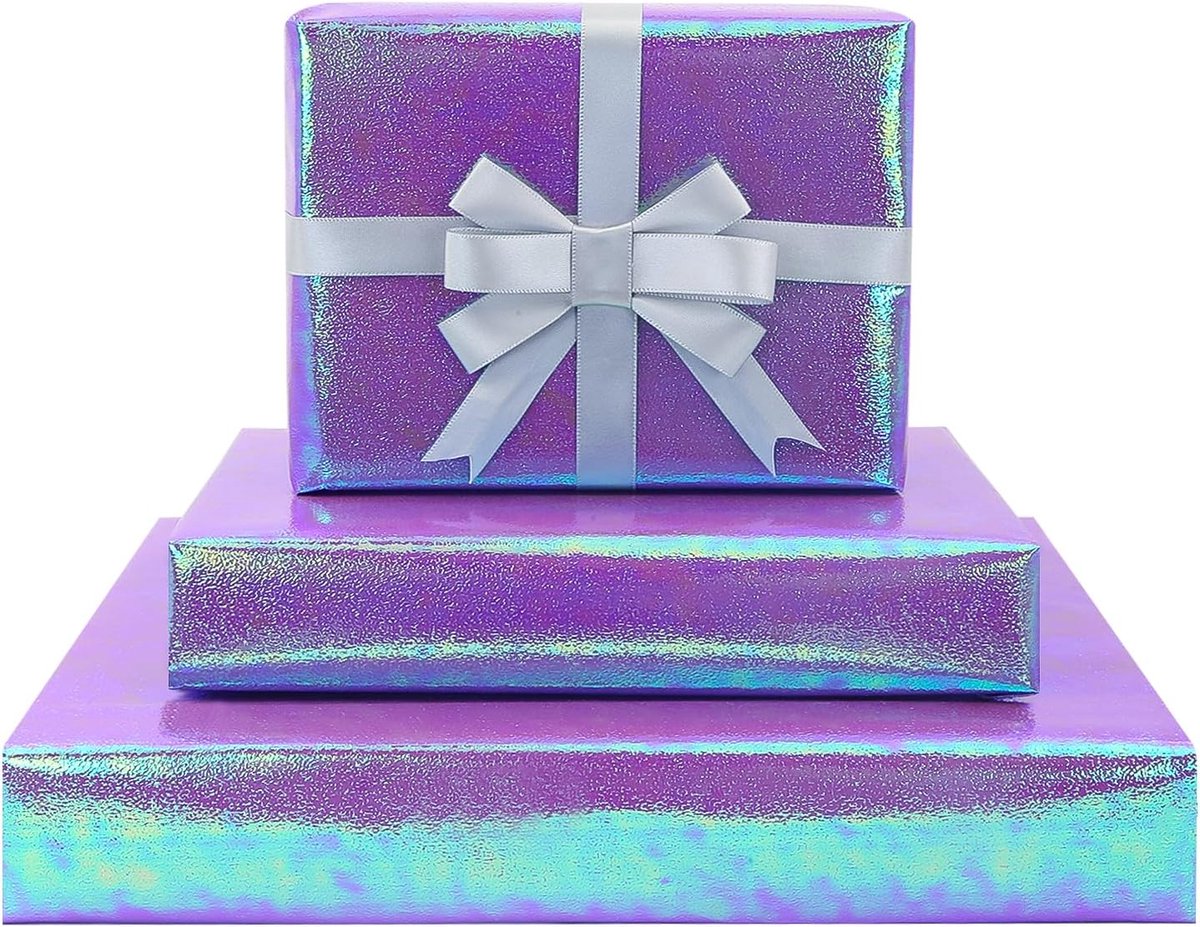Holografisch cadeaupapier metallic 4 vellen iriserend inpakpapier voor verjaardag, babyshower, bruiloft en kerstfeest