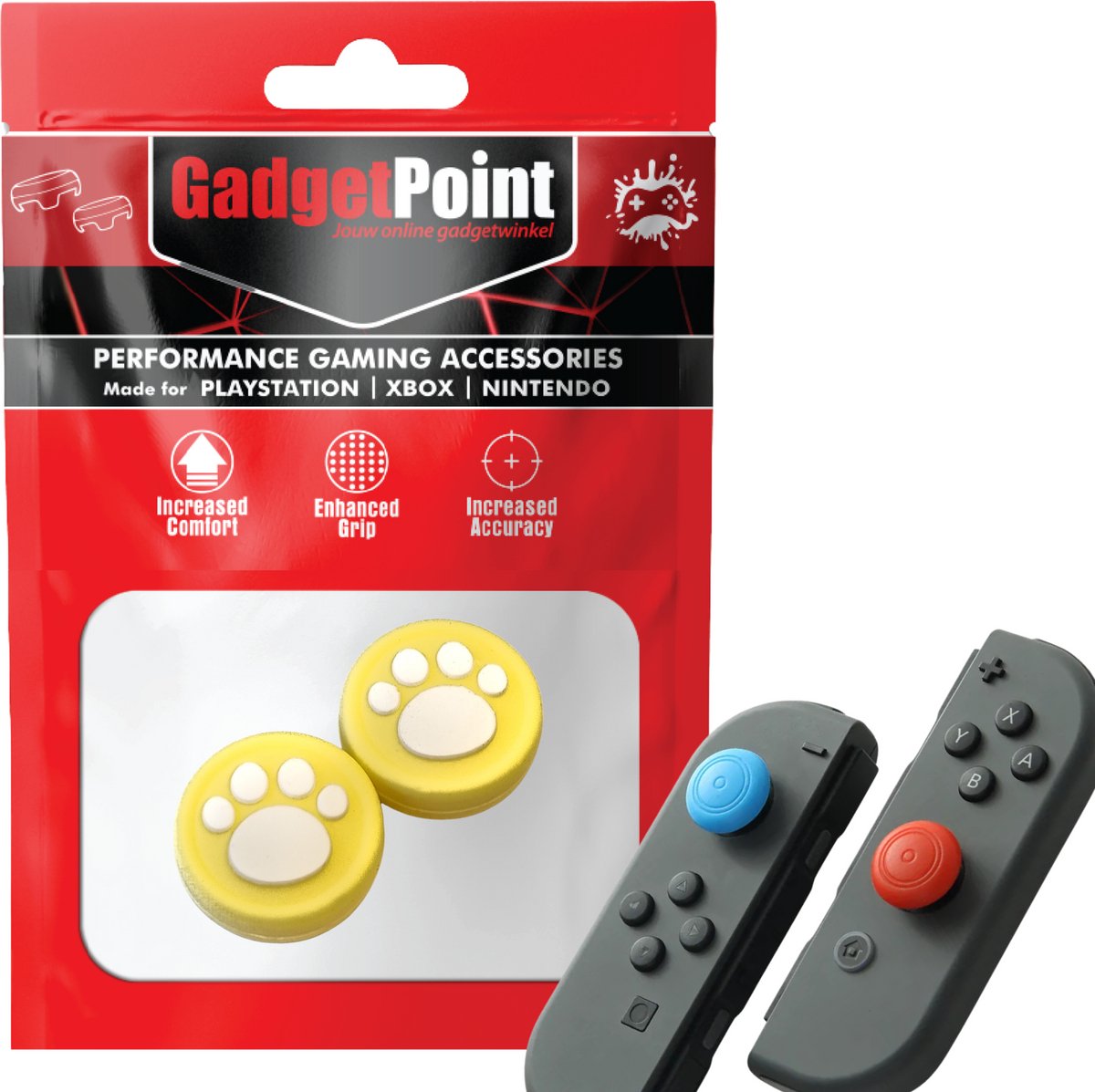 Gadgetpoint | Gaming Thumb Grips | Performance Thumbsticks | Accessoires geschikt voor Nintendo Switch Joy-Con Controller(s) | Thumbgrips | Pootjes - Geel