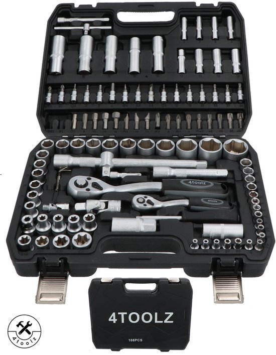 4toolz ® Doppenset 108-delig in Koffer - 72 tands Ratels 1/2" en 1/4'' Doppen en Bit-set
