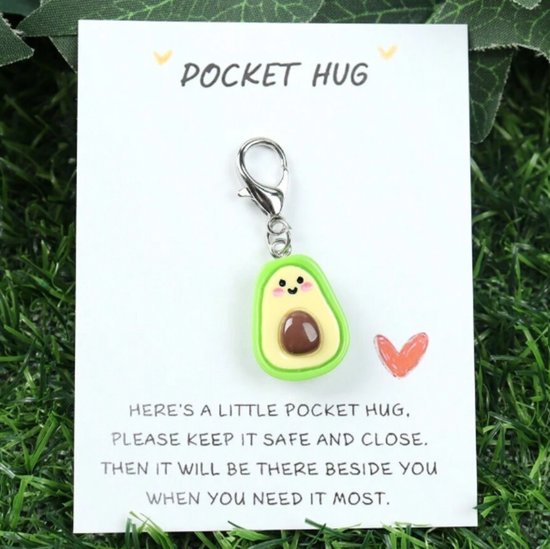 Avocado - Sleutelhanger - Pocket Hug - Gelukshanger - Hangertje - Keychain - Met Kaartje Met Gedichtje