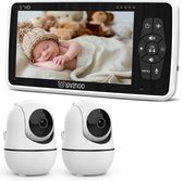 Lovinoo Babyfoon - Babyfoon met 2 Camera's – Baby Monitor - Hondencamera - Huisdiercamera - Op Afstand Bestuurbaar - Temperatuursensor - Uitbreidbaar Tot 4 Camera's - Terugspreekfunctie - Video & Audio – Baby Camera - 5.0 Inch Scherm