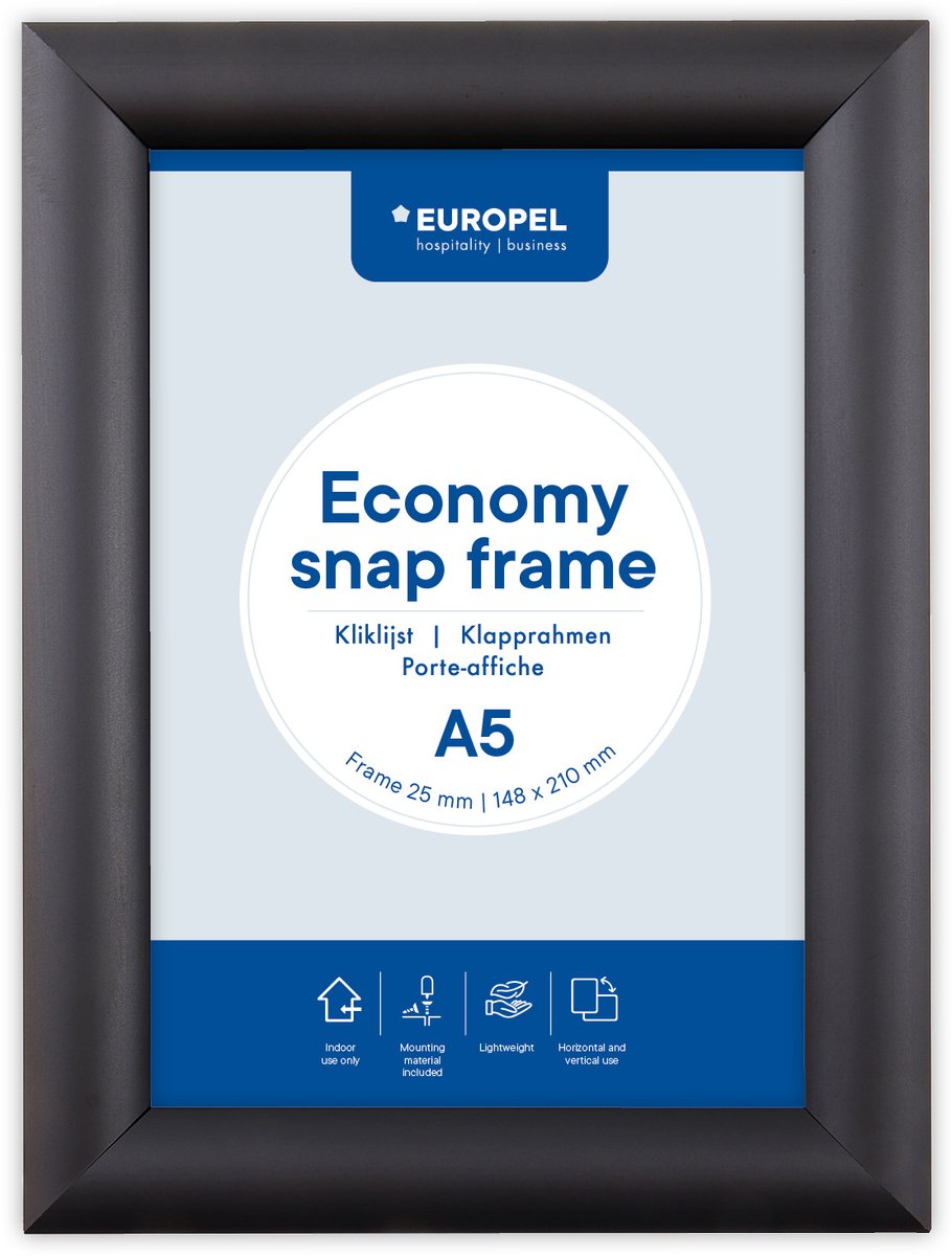 Europel Economy Kliklijst – Posterlijst – A5 – 14,8 x 21 cm – 25mm – Aluminium – Zwart