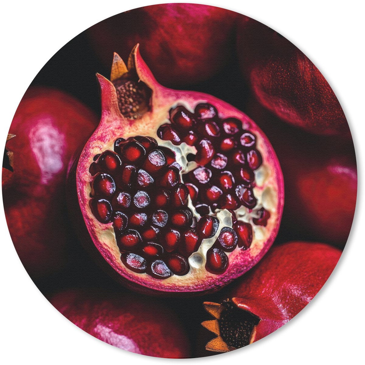 Muismat rond 50x50 cm - Mousepad Granaatappel - Rood - Fruit - Ronde muismatten