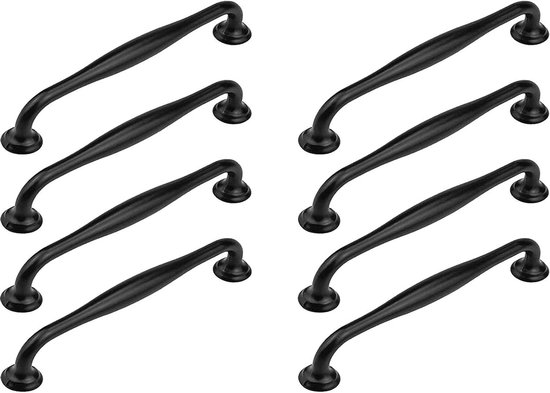 Heveer Zwarte meubelgrepen, 200 mm, verborgen kastgrepen, keukengrepen met schroeven, voor kledingkast, deur, laden, 8 stuks