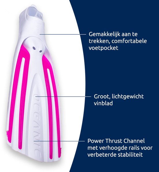Oceanic Viper 2 - Flippers - Zwemvliezen Full Foot - Volwassenen - Wit/Roze - MD (39.5-41)