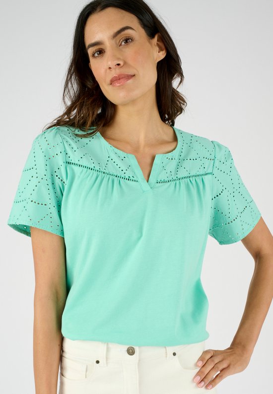 Damart - T-shirt en pur coton avec broderie anglaise - Femme - Blauw - M