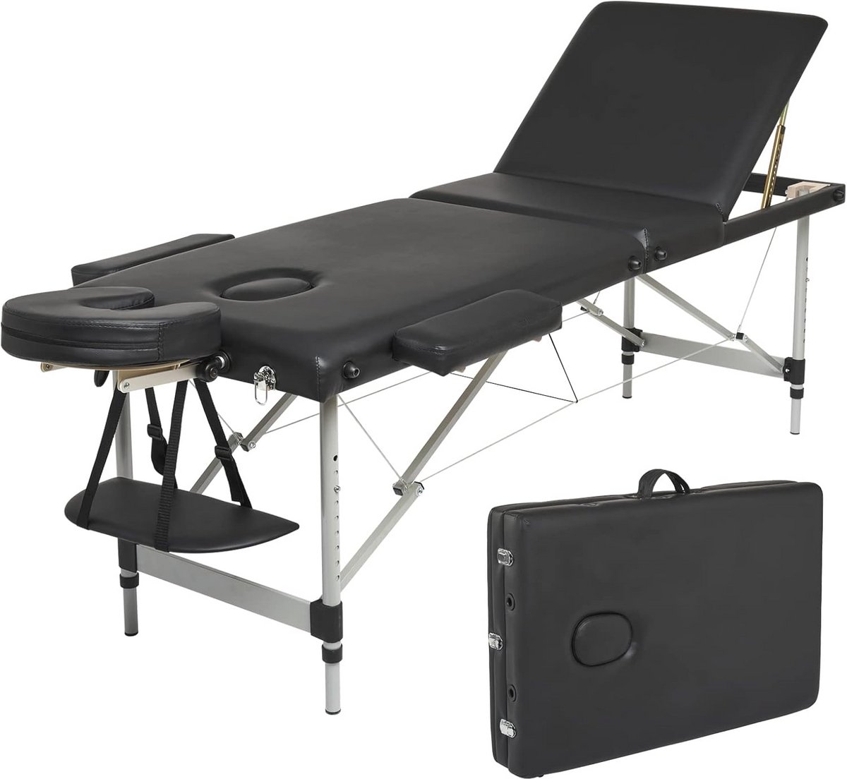 Draagbare Massagetafel 3-delige Opvouwbare Therapiebed - Lichtgewicht, Verstelbaar, Met Draagtas