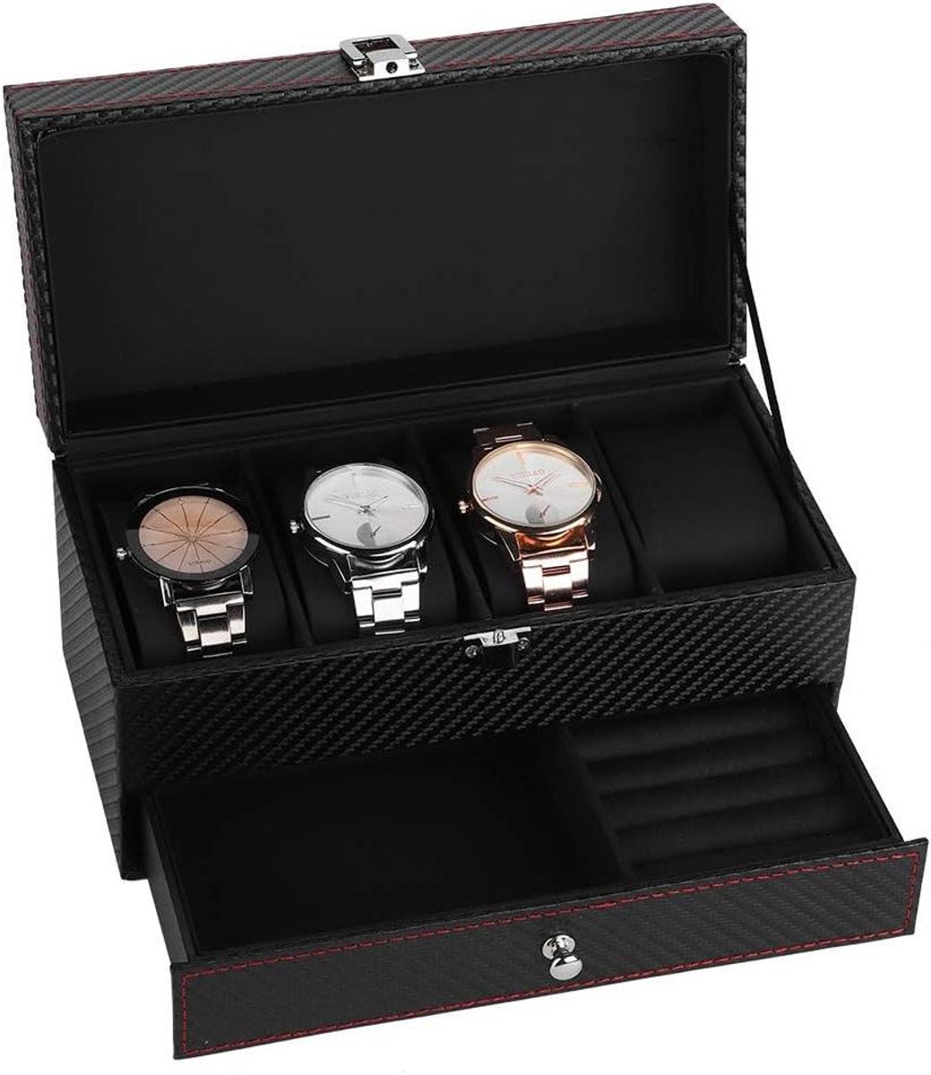 Sieraden horloge opbergdoos dubbeldeks - Oorbellen ringen armband ketting box organizer