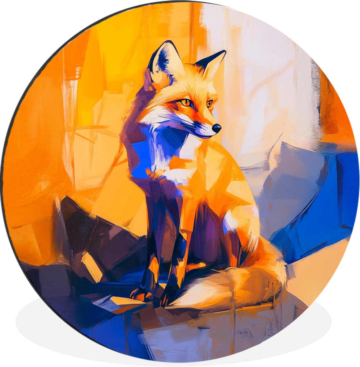 WallCircle Wandcirkel - Muurcirkel - Vos - Oranje - Vormen - Abstract - Aluminium - Dibond - 90x90 cm - Binnen en Buiten