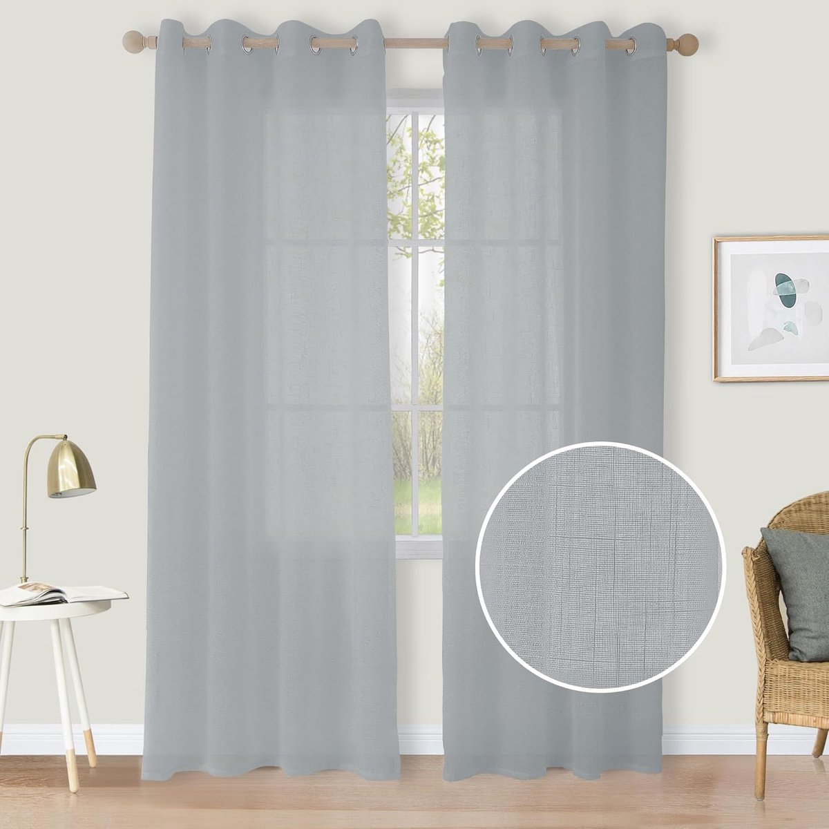 Ibenzoa® Semi-Transparante Gordijnen Set - Grijsblauw, Lichtdoorlatend, 2 Stuks