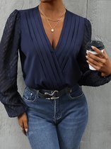 Tops dames sexy hals: blouseshirt lange mouwen elegante blouse met kant pullover doorzichtige pailletten T-shirt lange mouwen tuniek V-hals shirt tops losse tees, zwart, XXL