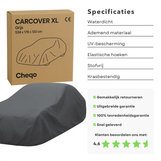 Housse de protection Cheqo® XL pour voiture - Housse de protection pour voiture - Housse de protection pour voiture - Imperméable - Protection Grijs - Universelle