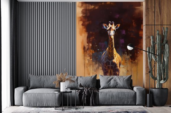 Behang - Fotobehang Giraf - Bruin - Abstract - Geschilderd - Breedte 170 cm x hoogte 260 cm