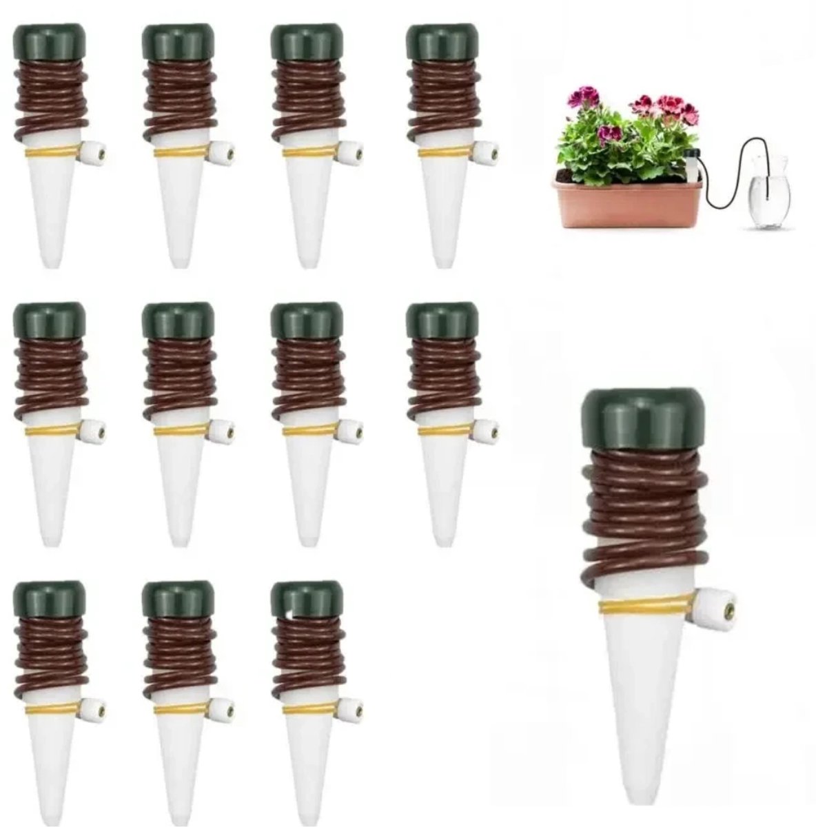 12 stuks Automatische bewateringsmachine - Verstelbare slang druppelirrigatiesysteem voor het bewateren van kamerplanten en bloemen 11x3cm (wit)