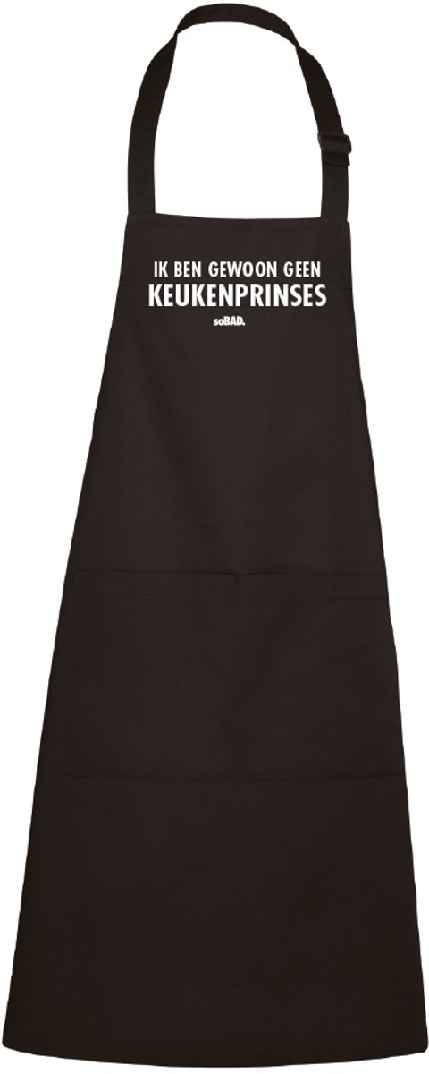 Keukenschort zwart - Ik ben gewoon geen keukenprinses - soBAD. - One size - unisex - BBQ - Katoen - met tekst - cadeau