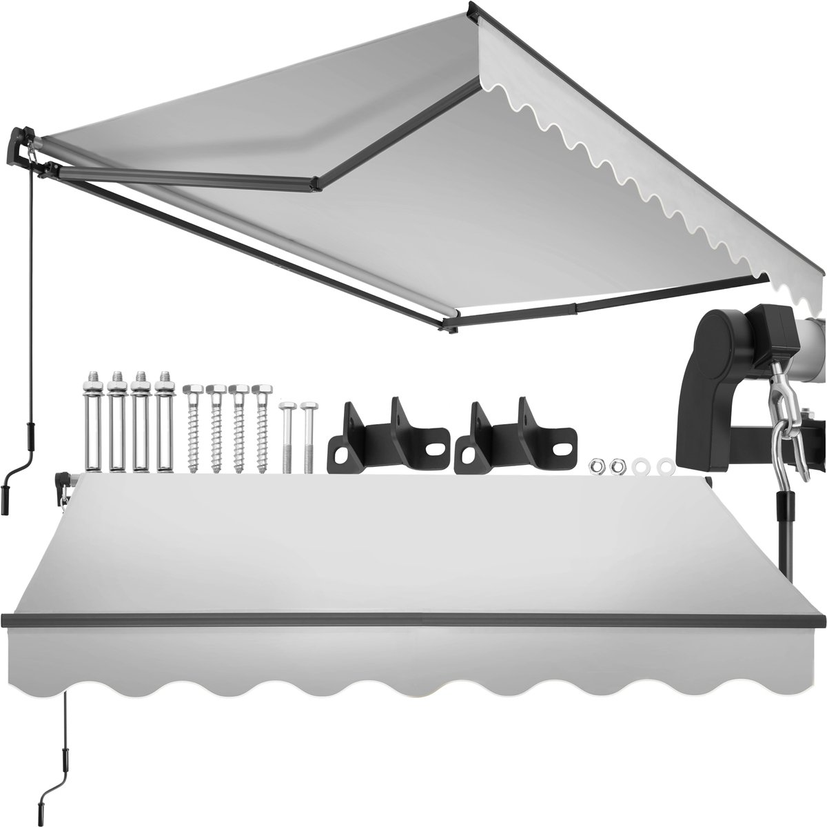 tectake® Zonnescherm met Knikarm - 250 x 200 cm - Zonneluifel - Zonwering voor Raam, Balkon, Buiten - Te Monteren aan Muur - Water- en UV-Bestendig - Lichtgrijs