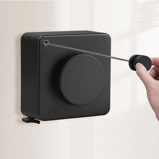 Corde à linge rétractable - Corde à linge rétractable 5,5 m - Corde à linge extérieure - Corde à linge murale pour la buanderie - Charge maximale 44 lb - Corde à linge rétractable noire