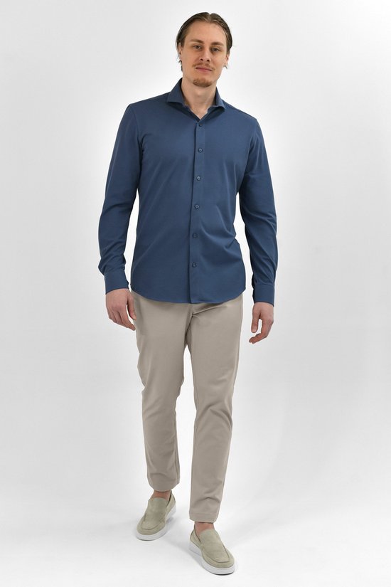 Vercate - Chemise sans repassage - Tricot japonais - Coton piqué - Bleu marine/bleu foncé - Slim Fit - Manches longues - Homme - Taille 44/XL