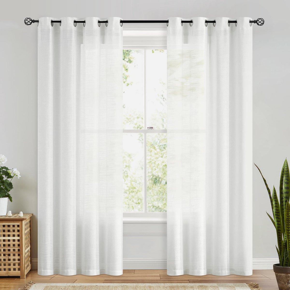 Unyqoos Geurige Linnenlook Gordijnen voor Elegante en Moderne Interieurstijl, Halftransparant in Landhuisstijl, Set van 2 wit