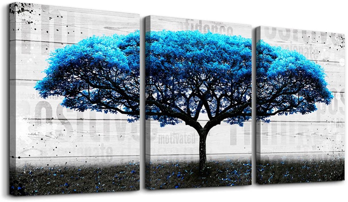 Ibenzoa Inspirerende Grote Boom Canvas Kunst voor Diverse Ruimtes, Motiverende Decoratie voor Thuis en Kantoor blauw