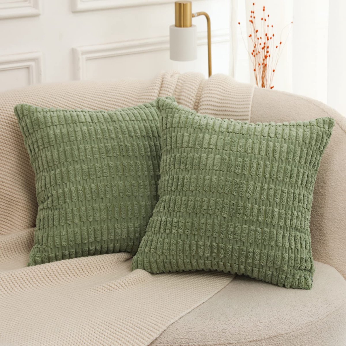 Ibenzoa Set van 2 Zacht Groene Boho Stijl Pluche Kussenhoezen voor Sfeervolle Woondecoratie Salie groen