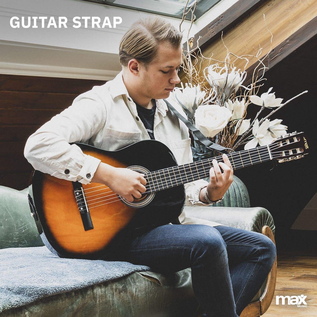 Klassieke Akoestische Gitaar 4/4 - Met Nylon Snaren - MAX SoloArt - Beginnersset met Accessoires - Sunburst thumbnail 2