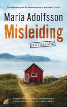 Boek 'Misleiding' van Maria Adolfsson met een rode hut aan de kust van Doggerland op de cover.