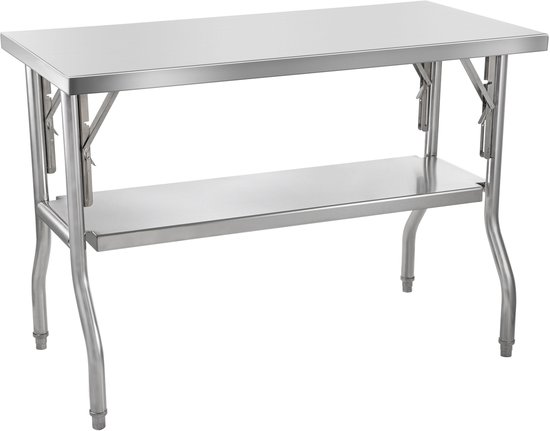 Roestvrijstalen tafel met zwenkwielen 150 x 60 cm - Verstelbare commerciële werktafel