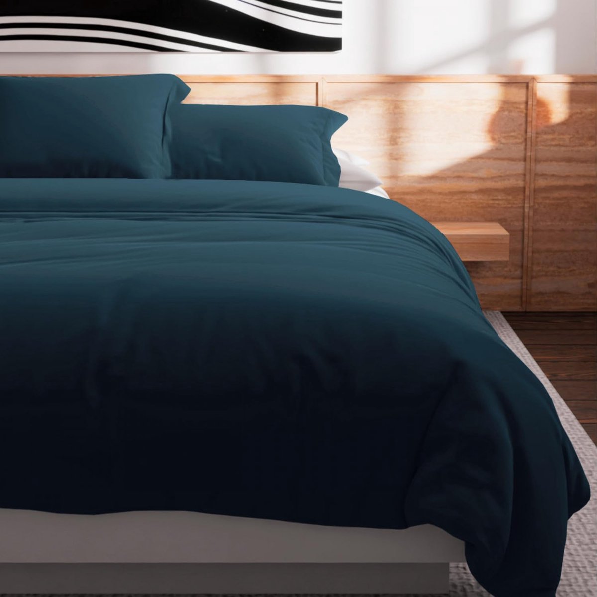 Ibenzoa® Beddengoed Luxe Katoenen Dekbedovertrek in Stijlvolle Eendblauw 240x220 cm