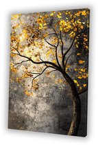 Boom met gouden bladeren - Boom schilderij - Wandkunst bladeren - Minimalisme - Wanddecoratie klassiek - Kunst aan de muur - Canvas 80x120 cm