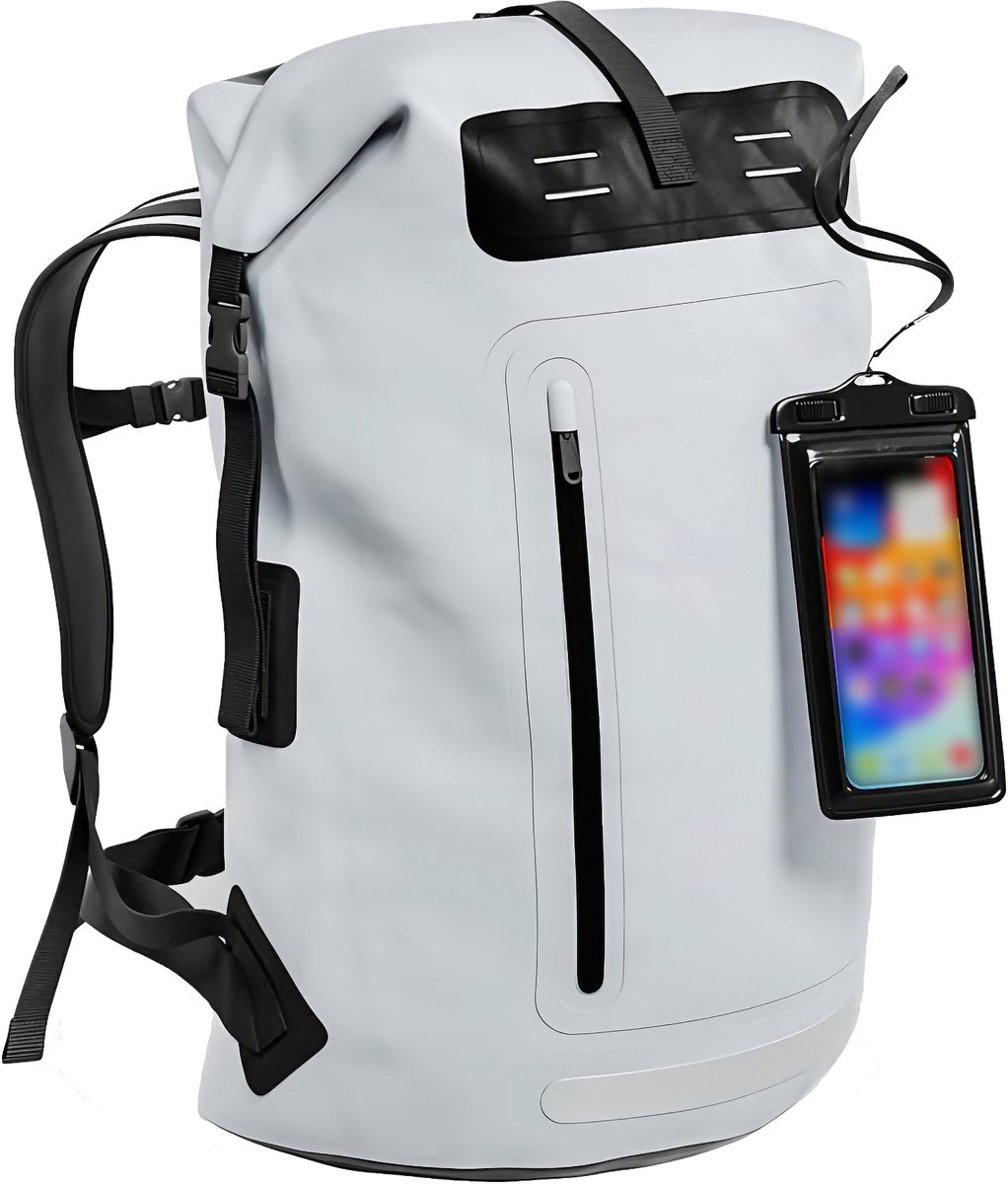 Somstyle Rugzak Waterdicht - 55L - Drybag Met Telefoonhoesje - Reistas - Wandelrugzak - Grijs