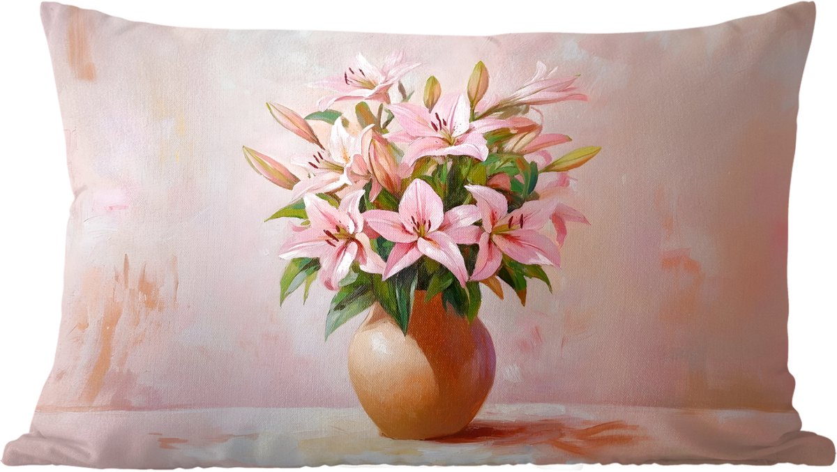 Sierkussens - Kussentjes Woonkamer - 60x40 cm - Vaas - Bloemen - Roze