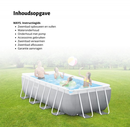 Familie geniet van een Bestway rechthoekig zwembad gevuld met water in een groene tuin.