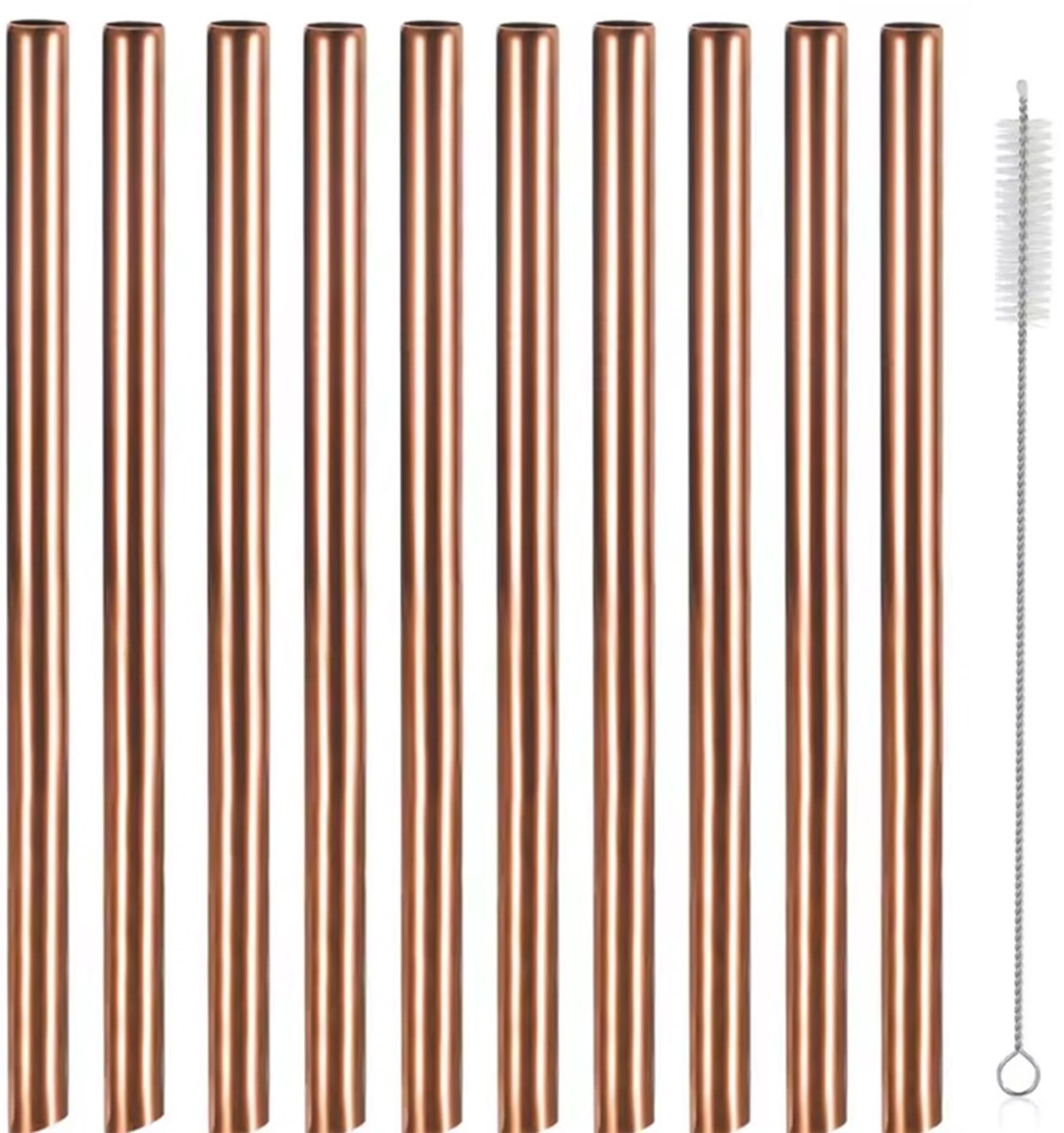 Herbruikbare Metalen Rietjes - RVS - 10 stuks - Rose/Koper kleurig - Hippe rietjes - Cocktailrietjes - Met borsteltje - CHPN