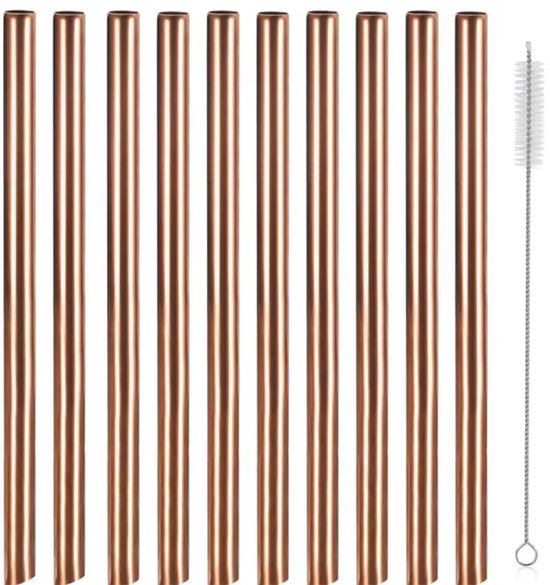 Pailles réutilisables en métal - Acier inoxydable - Lot de 10 - Rose/ Koper - Tendance - Pailles à cocktail - Avec brosse - CHPN