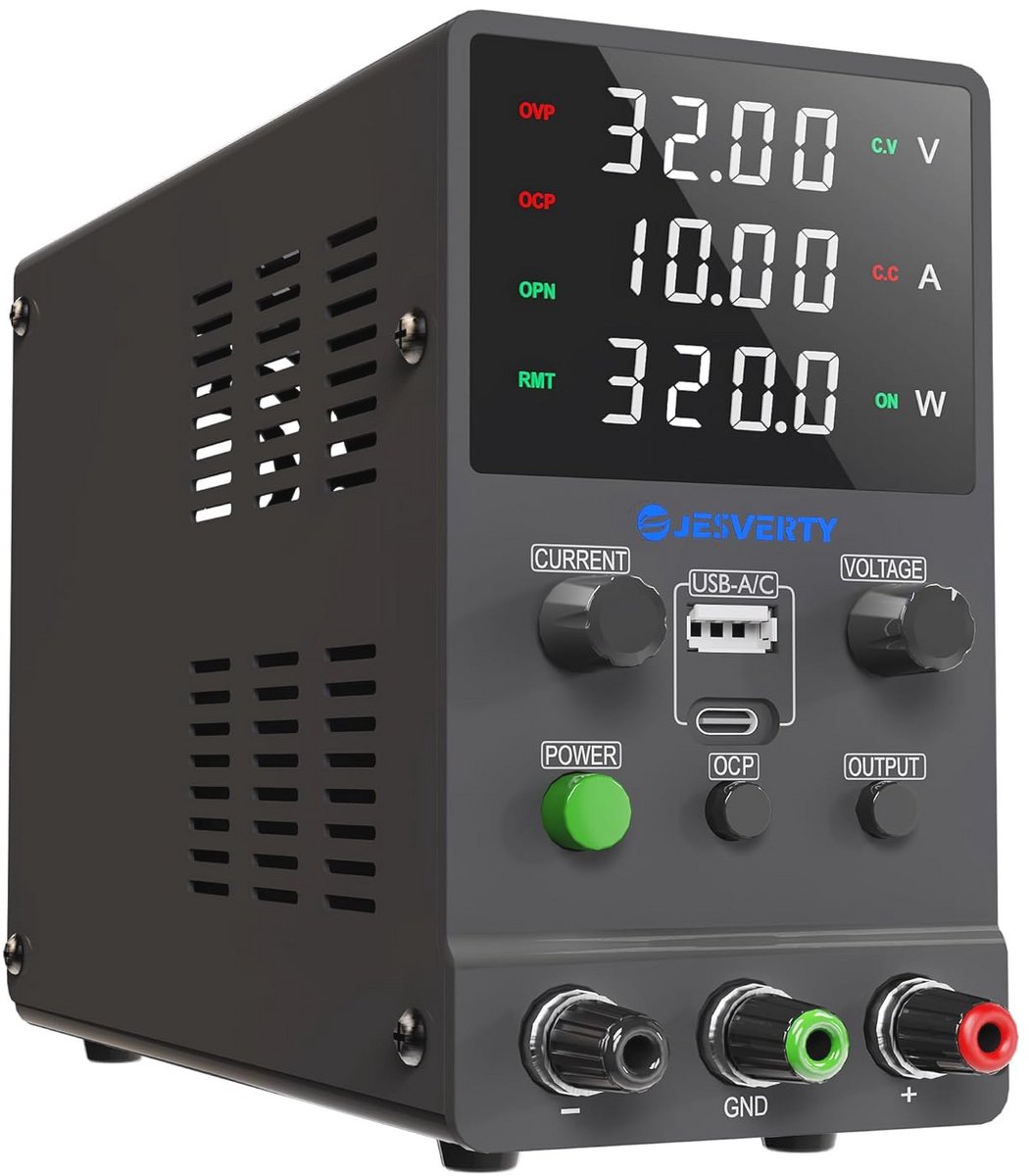 Instelbare DC-labvoeding 0-30V 0-10A met USB en Type-C snelladen