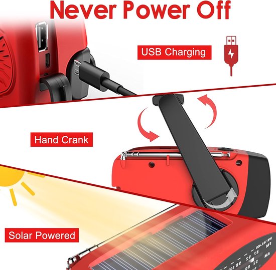 Radio Op Batterijen (Accu) Voor Rampen - Radio Opwindbaar - Noodradio - Noodradio Solar Opwindbaar