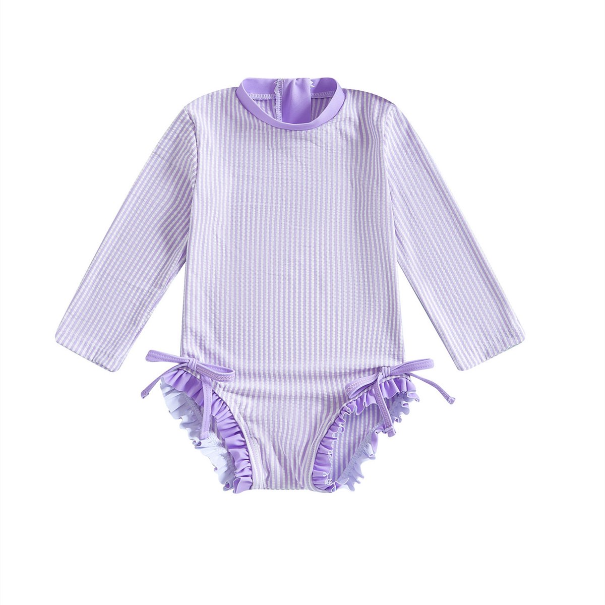 Joya Kids® Badpak Lange Mouw Licht Paars met Streepjes en Roze Ruches Meisjes | Zwempak met ruches UV Badpak Lila | Zwempak Lange Mouw UV Bescherming Streep | Meisje Bikini Zomer | Kinderbadpak Peuter | — afbeelding 8