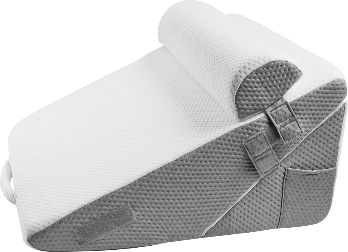 3-Delige Verstelbare Wigkussenset voor het Bed, Orthopedische Schuimondersteuning met Wasbare Jacquard Hoes, Kussen voor Na Operaties, Wit/Grijs