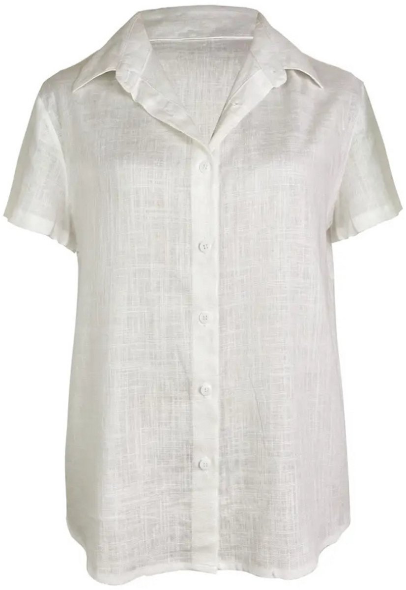 Nivard Linnen Blouse Dames T-Shirt Polo Overhemd Shirt Zomer Ibiza Stijl Beige