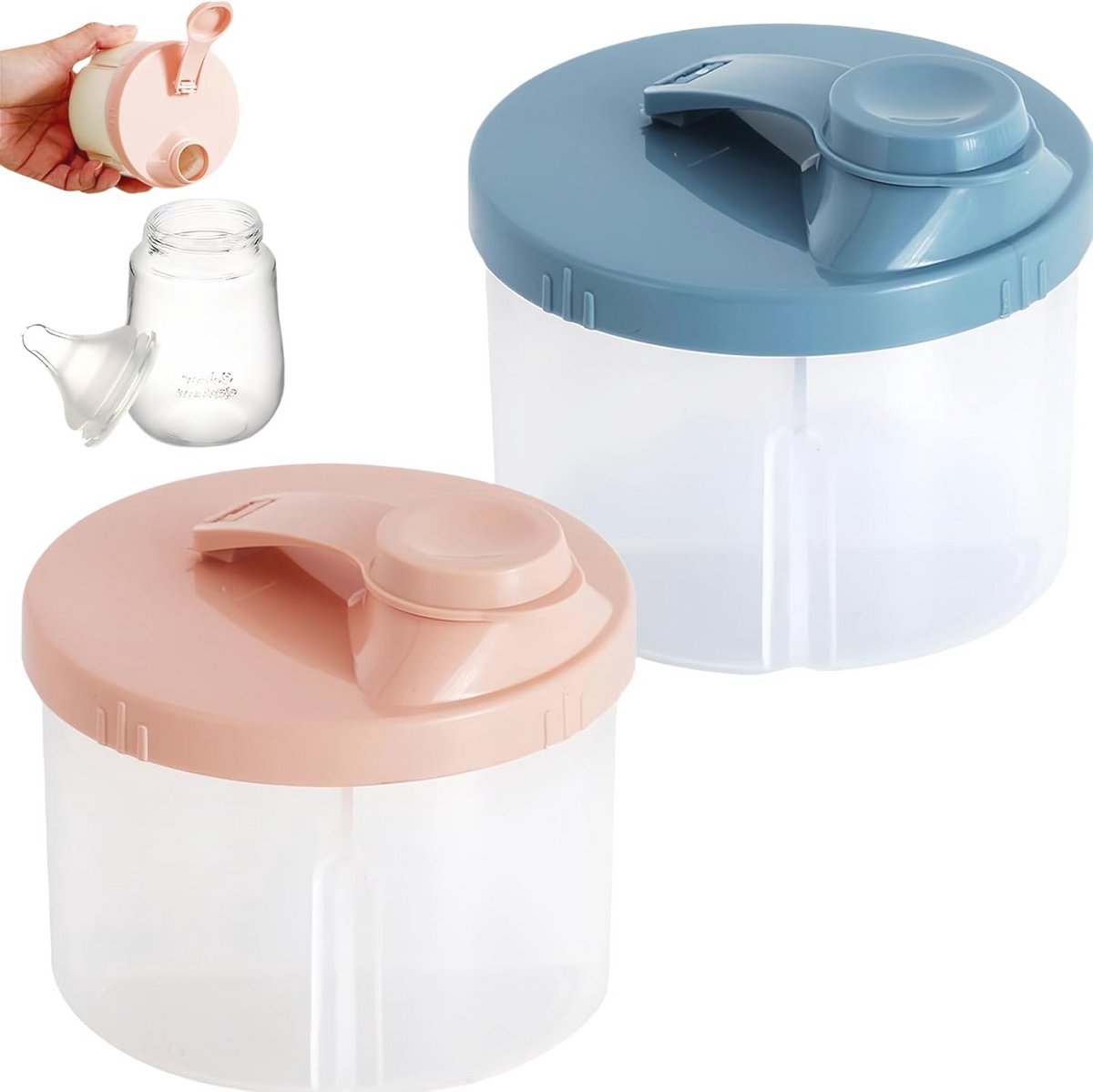 Image of 2 Melkpoedercontainers voor Pasgeborenen - Doseerder en Dispenser - Lekvrij en Lichtgewicht