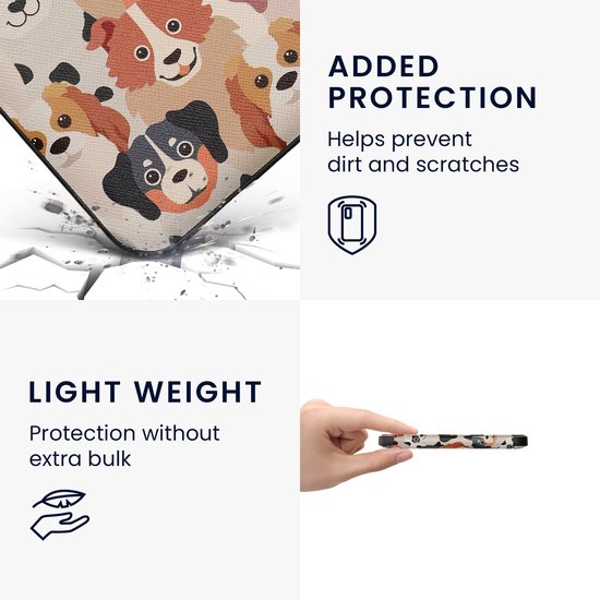 kwmobile e-reader hoesje geschikt voor Kobo Clara BW / Colour hoes - E reader flip case met magnetische sluiting - Ereader cover - Honden Ontwerp design in wit / lichtbruin / grijs van Merkloos — afbeelding 2