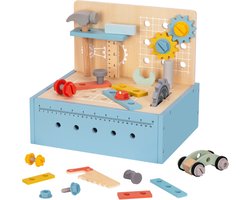 Houten Gereedschapskist en Bouwset – Werkbank – Houten Speelgoed – Kinderspeelgoed werktafel – Opklapbaar – 52-Delig – FSC Hout